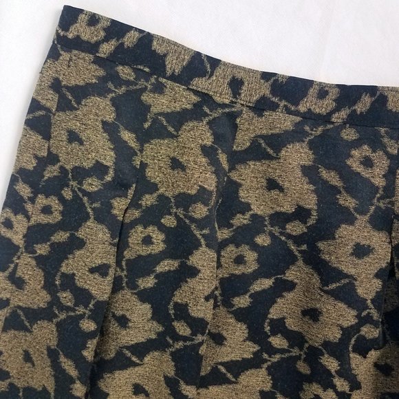 Ann Taylor LOFT Women's Lined Back Zip Black Gold Floral Skirt - Picture 2 of 7